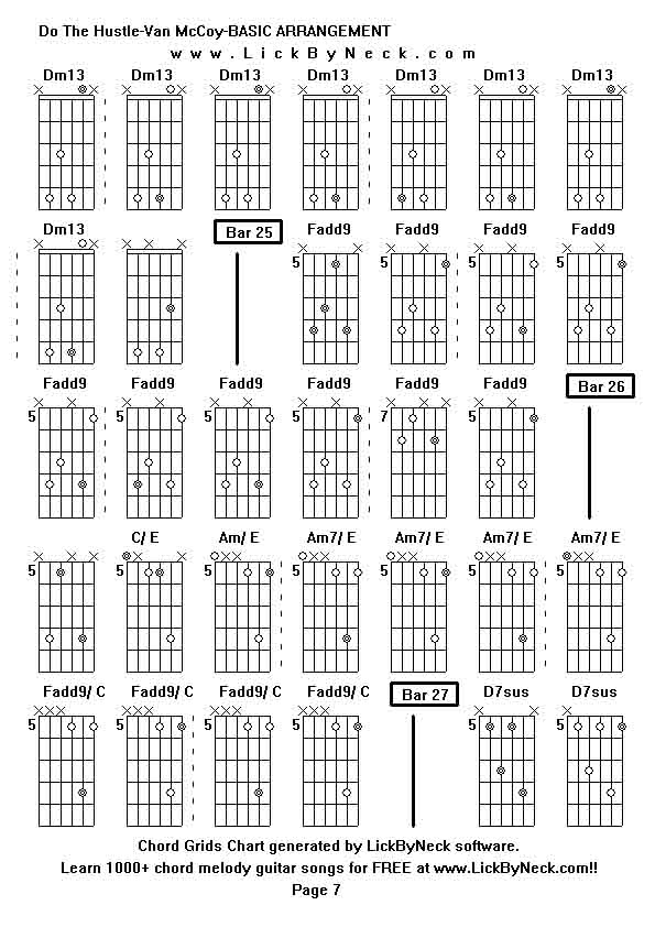 Chord Grids Chart of chord melody fingerstyle guitar song-Do The Hustle-Van McCoy-BASIC ARRANGEMENT,generated by LickByNeck software.